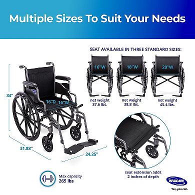 Invacare Essentials Tracer SX3 Foldable Manual Wheelchair w/ Swing-Away Footrests & Desk Arms