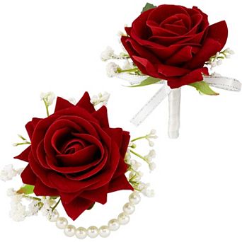 SITUMEIZI 2 pc Red Rose Corsage and Corsage Set Corsage Wristband Bracelet