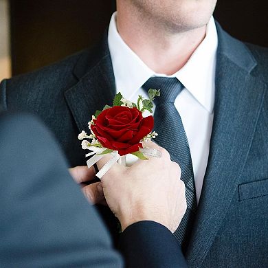 SITUMEIZI 2-Piece Red Rose Corsage and Corsage Set Corsage Wristband Bracelet