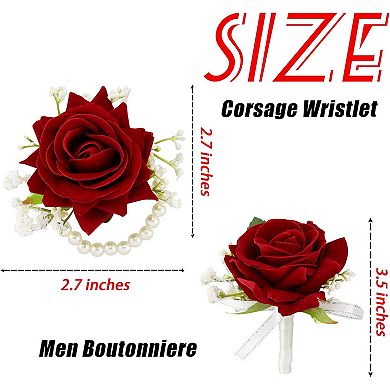 SITUMEIZI 2-Piece Red Rose Corsage and Corsage Set Corsage Wristband Bracelet