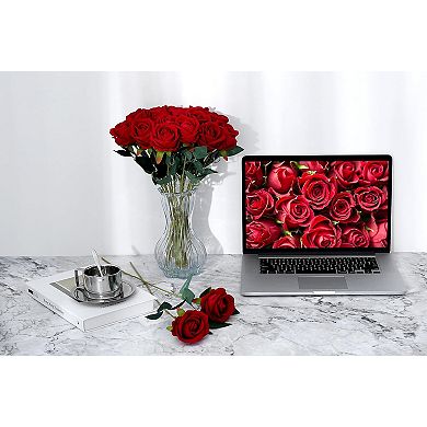 SITUMEIZI 15PCS Red Artificial Rose Silk Flowers Fake Rose Realistic Bouquet Long