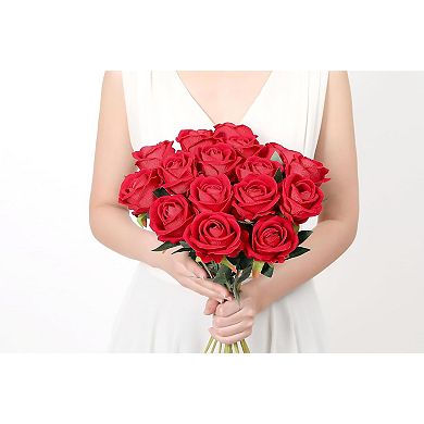 SITUMEIZI 15PCS Red Artificial Rose Silk Flowers Fake Rose Realistic Bouquet Long