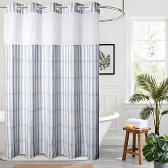 Awesome Home Plaid Dobby Shower Curtain with Snap-in Liner