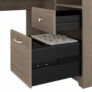 Bush Furniture 60W L Shaped Computer Desk with Mid Back Leather Box Chair Ash Gray