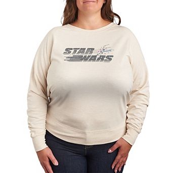 Plus Size Star Wars Logo X-Wing Distressed French Terry Long Sleeve Tee