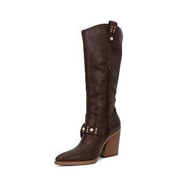 Yoki Muriel-71 Women's Tall Western Buckle Heel Boots