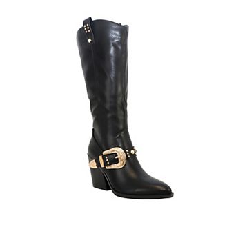 Yoki Muriel-71 Women's Tall Western Buckle Heel Boots