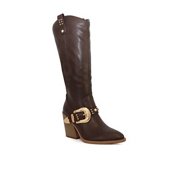Yoki Muriel-71 Women's Tall Western Buckle Heel Boots