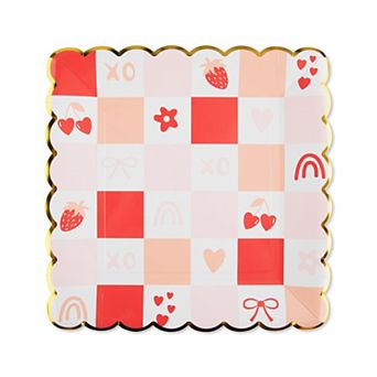 12 pk Disposable Valentine Checkered Paper Plates