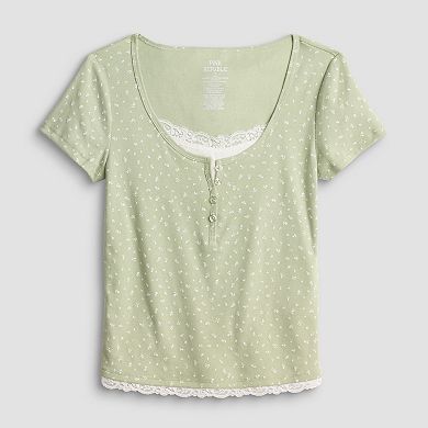 Juniors' Pink Republic Short Sleeve Henley Twofer Top