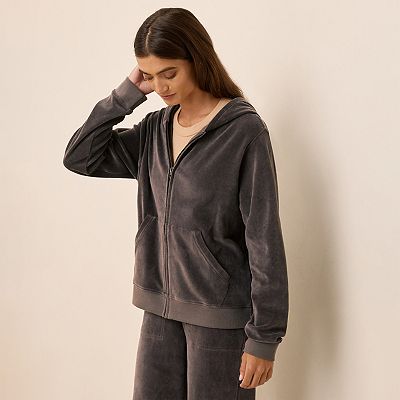 Cotton Velour Zip Hoodie