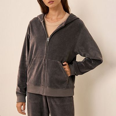 Cotton Velour Zip Hoodie