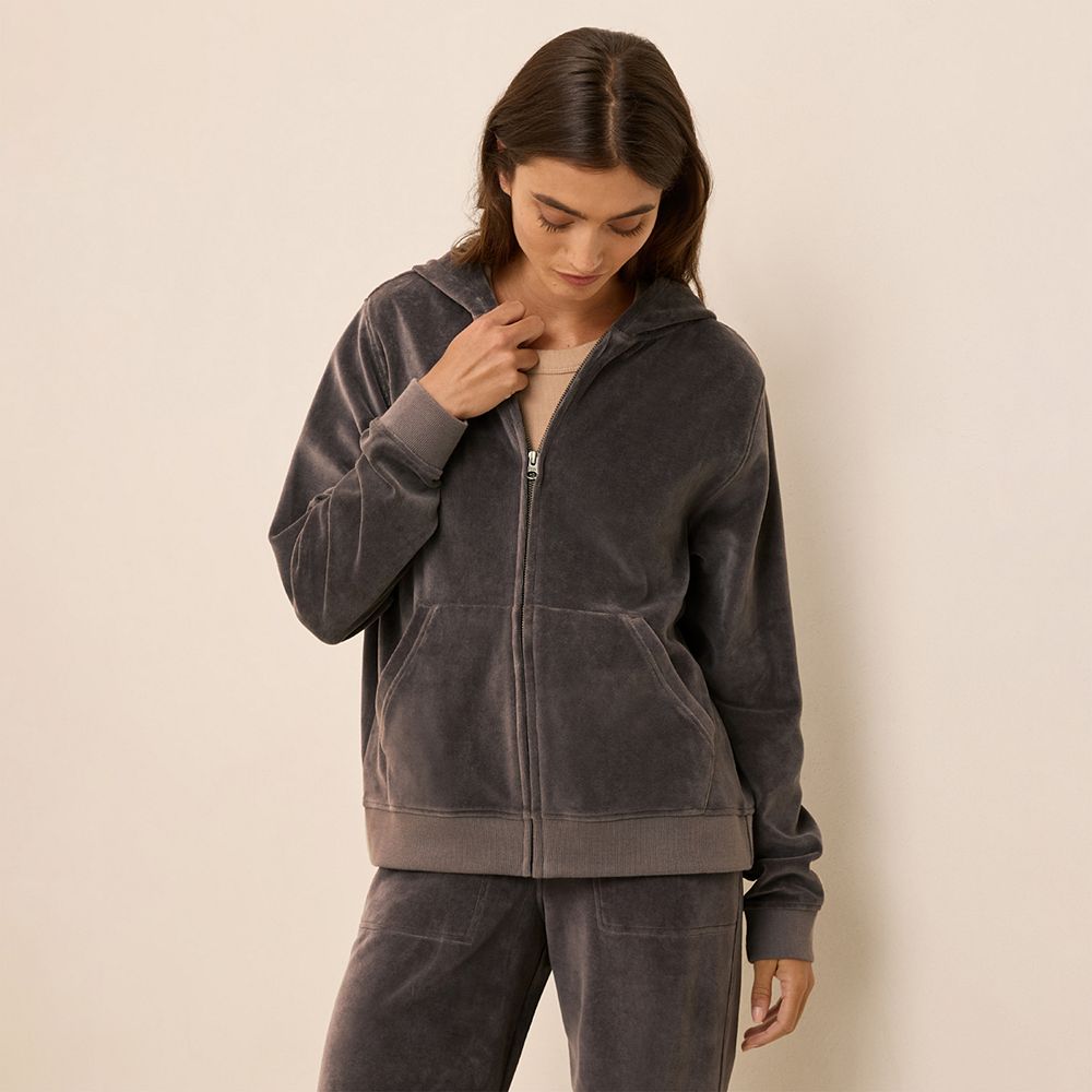 Cotton Velour Zip Hoodie