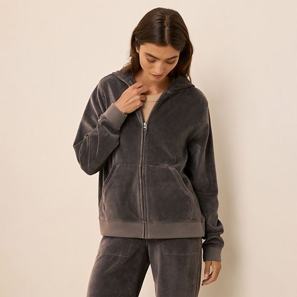 Cotton Velour Zip Hoodie