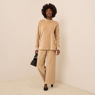 Cotton Velour Mock Neck Pullover