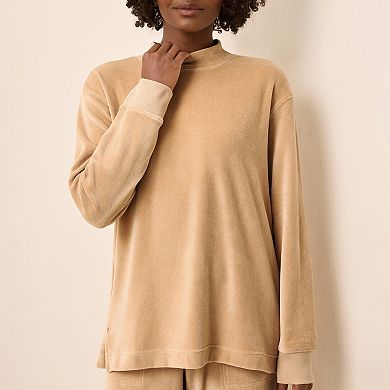 Cotton Velour Mock Neck Pullover