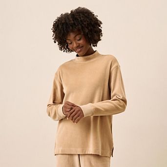 Cotton Velour Mock Neck Pullover
