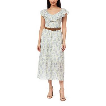 Juniors' WallFlower Petunia Belted Ruffle Neck Maxi Dress