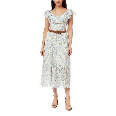 Juniors' WallFlower Petunia Belted Ruffle Neck Maxi Dress