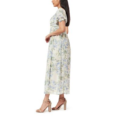 Juniors' WallFlower Iris Puff Sleeve Pleated Bodice Maxi Dress