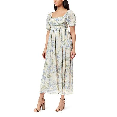 Juniors' WallFlower Iris Puff Sleeve Pleated Bodice Maxi Dress