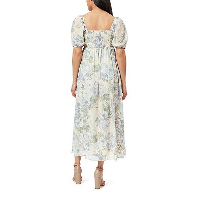 Juniors' WallFlower Iris Puff Sleeve Pleated Bodice Maxi Dress