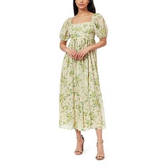 Juniors' WallFlower Iris Puff Sleeve Pleated Bodice Maxi Dress