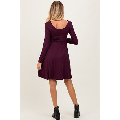 Maternity Scoop Neck Long Sleeve Waist Tie Dress
