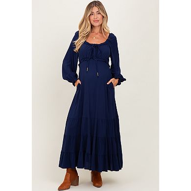 Maternity Ruffled Fit And Flare Maxi Dress