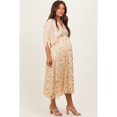 Maternity Embroidered Tulle Dolman V-Neck Midi Dress