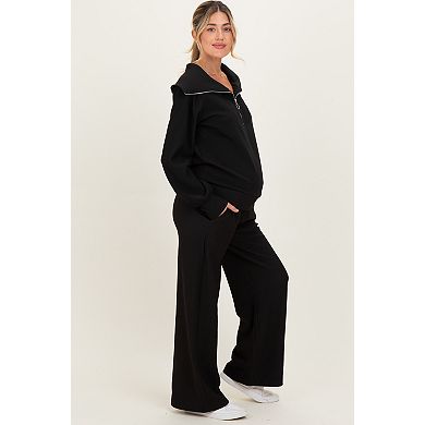 Maternity Ribbed Half Zip Pullover Wide Leg Pant Set