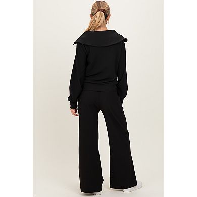 Maternity Ribbed Half Zip Pullover Wide Leg Pant Set