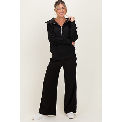 Maternity Ribbed Half Zip Pullover Wide Leg Pant Set