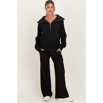 Maternity Ribbed Half Zip Pullover Wide Leg Pant Set