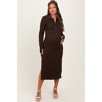 Maternity Animal Print Collared Midi Dress
