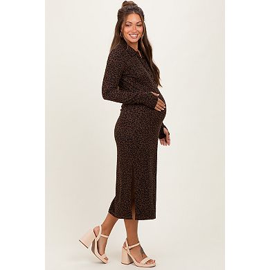 Maternity Animal Print Collared Midi Dress
