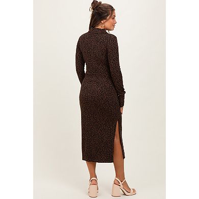 Maternity Animal Print Collared Midi Dress