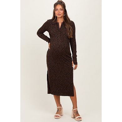 Maternity Animal Print Collared Midi Dress