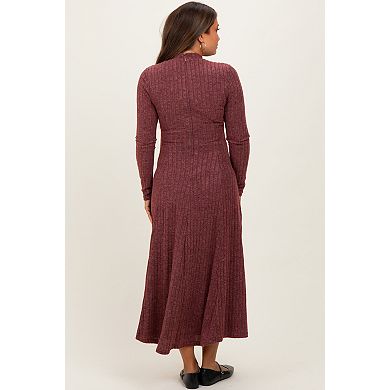 Maternity Ribbed Mock Neck Midi Dress