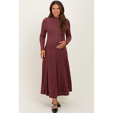 Maternity Ribbed Mock Neck Midi Dress