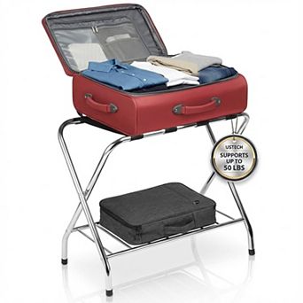 USTECH Double-Tier Stainless Steel Luggage Rack, Easy Assembly, Durable Suitcase Stand, Holds 50 lbs