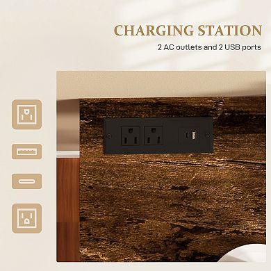 HOMCOM 70inch Bar Table with Charging Station, Bar Height Pub Table