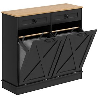 Homcom Tilt Out Laundry Hamper Cabinet With 2 Baskets And 2 Drawers