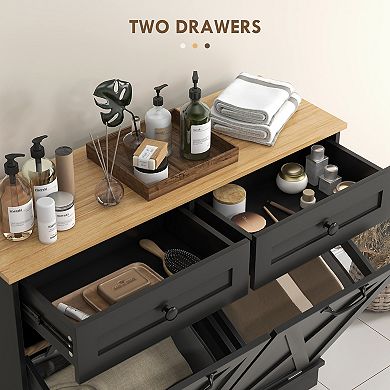 HOMCOM Tilt Out Laundry Hamper Cabinet with 2 Baskets and 2 Drawers,