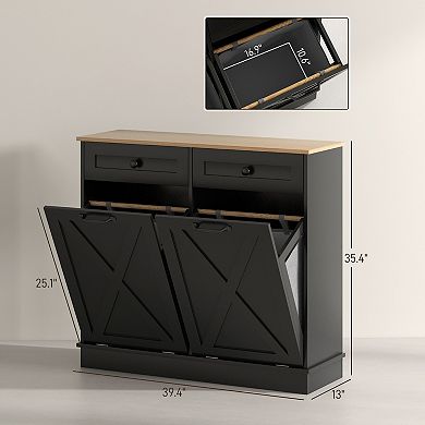 Homcom Tilt Out Laundry Hamper Cabinet With 2 Baskets And 2 Drawers