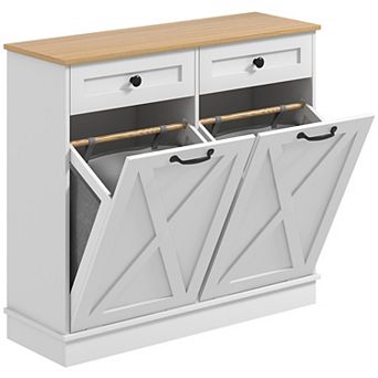 Homcom Tilt Out Laundry Hamper Cabinet With 2 Baskets And 2 Drawers