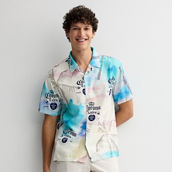Men's Corona Tropical Watercolor Short Sleeve Button-Down Shirt