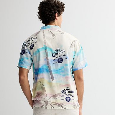Men's Corona Tropical Watercolor Short Sleeve Button-Down Shirt