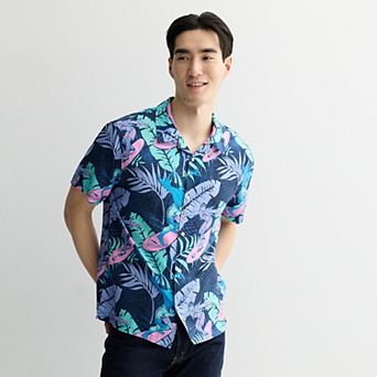Men's DC Comics Batman & Joker Surfing Tropical Short Sleeve Button-Down Shirt