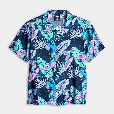 Men's DC Comics Batman & Joker Surfing Tropical Short Sleeve Button-Down Shirt